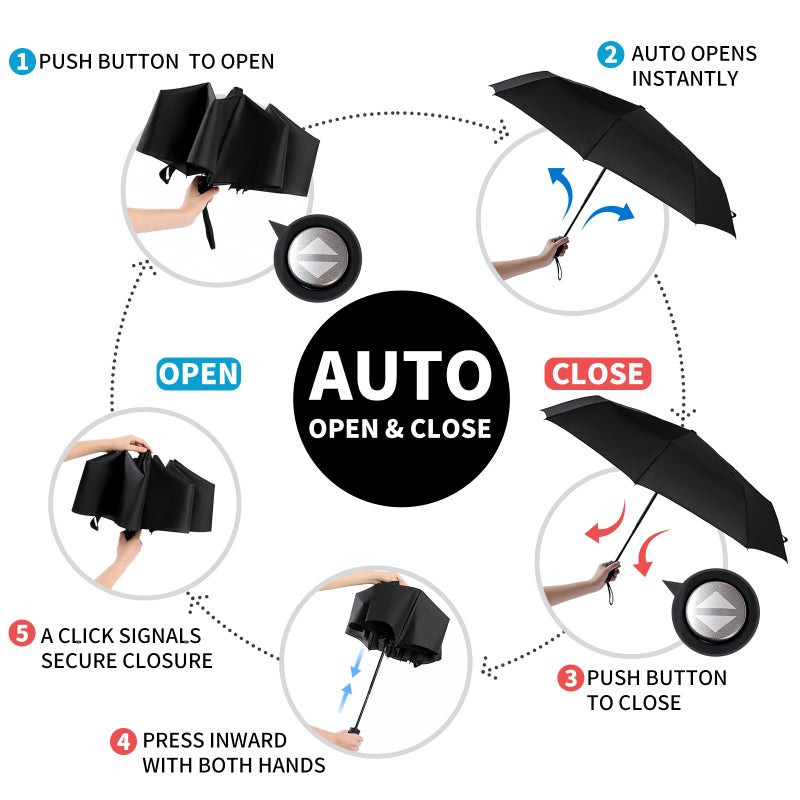 Anntrue Windproof Travel Umbrella  Auto Open Close Lightweight Compact Portable Backpack Folding Umbrella  Perfect for Car  Purse  Men and Women (Black) - Image 4